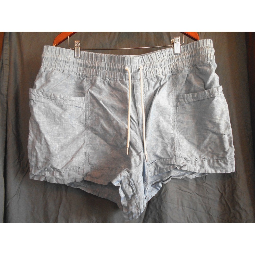 Athleta Cabo Linen 4" Shorts Women's 20 Blue Pockets Beach Casual plus Size
